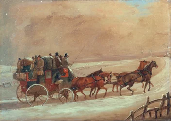 Manchester - London Coach i vinter, ungefär tidigt 1800-tal